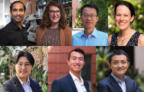 Composite portrait of UCLA researchers Soumitra Athavale, Victoria Barber, Hao Cao, Lindsay De Biase, Yue Li, Yuzhang Li and Yue Dong, faculty members whose projects received support through a W.M. Keck Foundation grant for early-career research