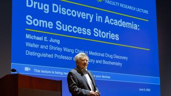 Michael E. Jung presenting his faculty research lecture. 