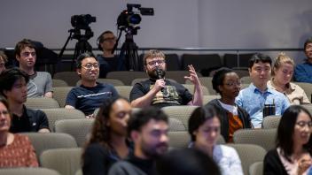 Audience at Professor Michael E. Jung's faculty research lecture. 