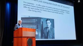 Keith Holyoak presenting slide 3 showcasing Alan Turing quote