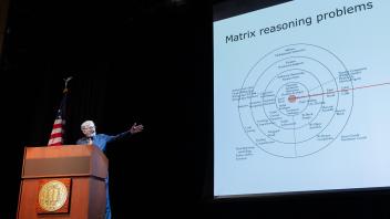 Keith Holyoak presenting slide 4 showcasing matrix reasoning problem