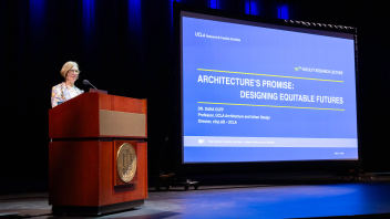 Professor Dana Cuff presenting at 135th Faculty Research Lecture