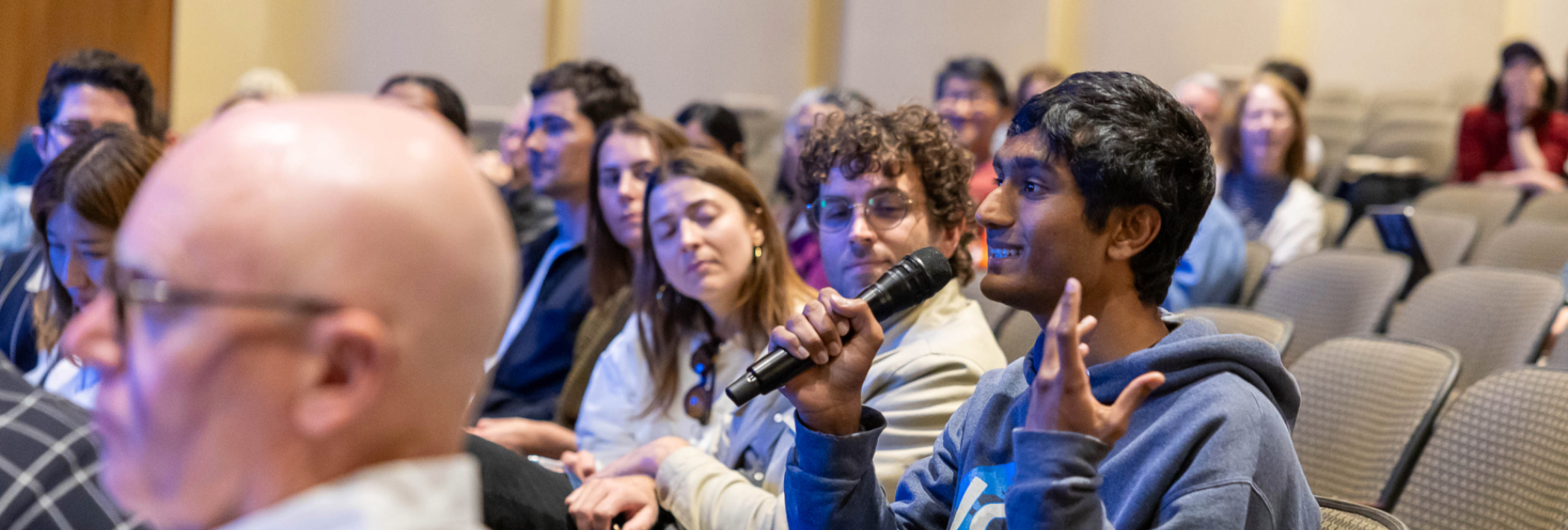 Student asking question at 135th Faculty Research Lecture